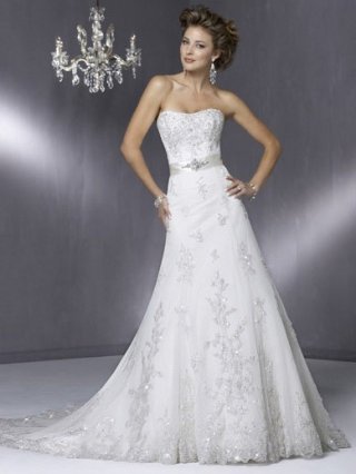 Famous Floor Length A-Line Strapless Low Back Sweep Train With Embroidery,Bandage Wedding Dresses WDresses00927