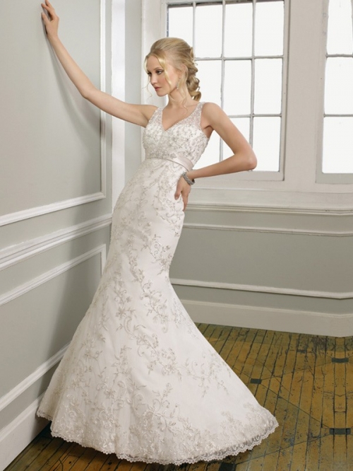 Fantastic Floor Length A Line Mermaid Zipper Sweep/Brush Train With Lace,Appliques,Beading,Embroidery Wedding Dresses