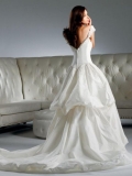 Fantastic Floor Length A-Line Off Shoulder Low Back Sweep Train With Ruffles Wedding Dresses WDresses00851
