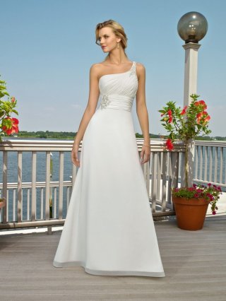 Fantastic Floor Length A Line One Shoulder Zipper With Beading,Ruffles Wedding Dresses