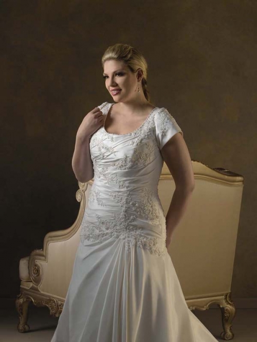 Fantastic Floor Length A Line Square Zipper Sweep/Brush Train With Beading,Embroidery Wedding Dresses