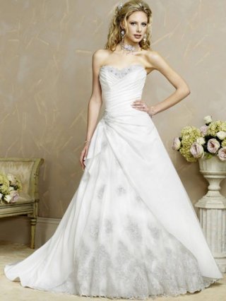 Fantastic Floor Length A-Line Sweetheart Low Back Sweep Train With Embroidery,Bandage Wedding Dresses WDresses00949