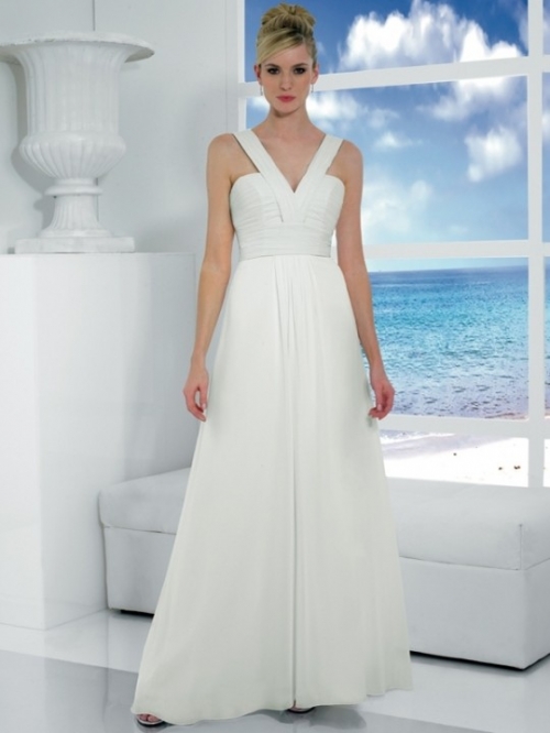 Fantastic Floor Length A-Line V-Neck Zipper With Ruffles Wedding Dresses