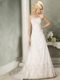Fascinating Floor Length A-Line Strapless Low Back Sweep Train With Embroidery,Bandage Wedding Dresses WDresses00950
