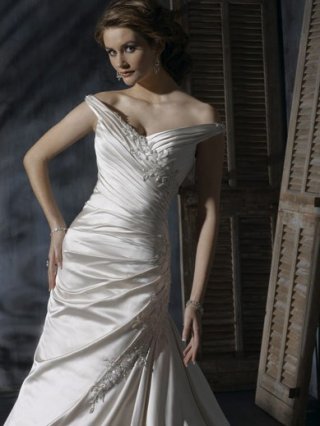 Fashion Floor Length A-Line Off Shoulder Low Back Sweep Train With Embroidery,Bandage Wedding Dresses WDresses00937