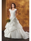 Fashion Floor Length A-Line Short Sleeves Sweep Train With Embroidery,Sash,Ruffles Wedding Dresses WDresses01035