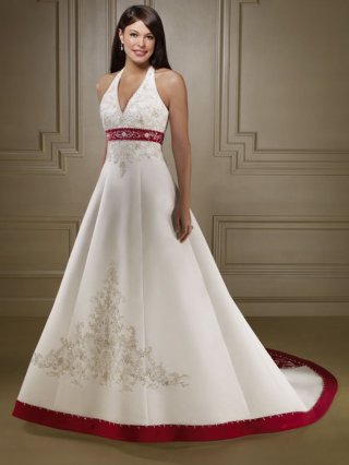 Fashionable Floor Length A-Line Halter Lace Up Sweep/Brush Train With Embroidery,Beads Wedding Dresses