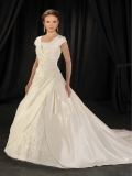 Fashionable Floor Length A-Line Short Sleeves Sweep Train With Embroidery,Button Wedding Dresses WDresses01037