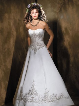 Fashionable Floor Length A-Line Strapless Low Back Sweep Train With Embroidery,Button Wedding Dresses WDresses00744