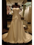 Featured Floor Length A-Line Strapless Low Back Sweep Train With Beads,Bandage,Applique Wedding Dresses WDresses00738