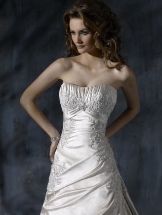 Feminine Floor Length A-Line Strapless Low Back Sweep Train With Embroidery,Bandage Wedding Dresses WDresses00896