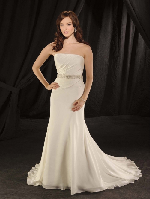 Feminine Floor Length A-Line Strapless Low Back Sweep Train With Sequins Belt Wedding Dresses WDresses00994