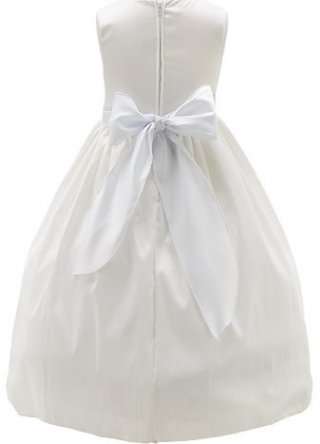 White Satin Flower Girl Dress with White Trim