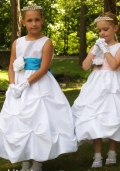 White Taffeta Pick Up Dress with Sash