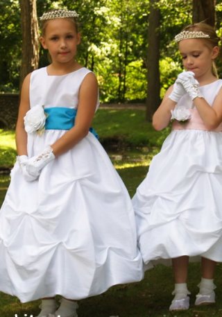 White Taffeta Pick Up Dress with Sash