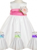 White Shantung Dress with Sash