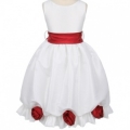 White Taffeta Dress with Rolled Rose Trim