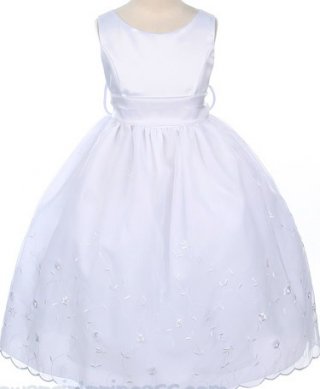 White Embroidered Organza Flower Girl Communion Dress