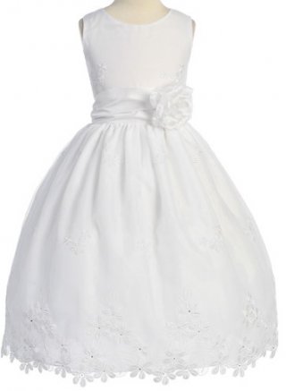 White Embroidered Communion Wedding Flower Girl Dress