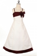 Ivory Flower Girl Dress with Burgundy trim