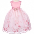 Pink Satin and Embroidered Floral Design Dress