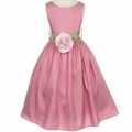 Pink Taffeta Dress with Sage Sash