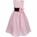 Pink Polka Dot Taffeta Dress with Pink Sash