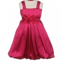 Fushia Satin Bubble Dress with roses