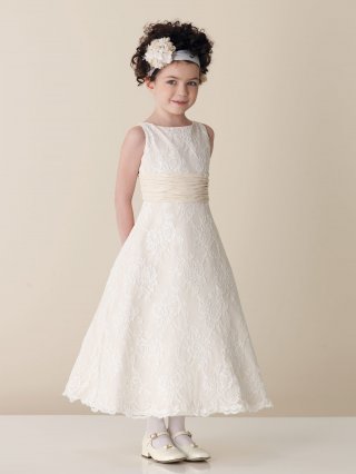 Elegant Lace Applique A-line Simple couture Sleeveless Sash Flower Girl Dress