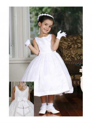 Glamorous red and white A-line cheap Satin pageant Flower Girl Dress with bowknot