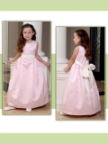 Pink Puff Satin Round neckline Princess Sleeveless Sash Flower Girl Dress Hot Pink