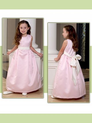 Pink Puff Satin Round neckline Princess Sleeveless Sash Flower Girl Dress Hot Pink