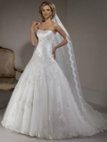 Fluid Floor Length A-Line Strapless Low Back Sweep Train With Embroidery,Button Wedding Dresses WDresses00800