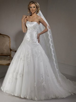 Fluid Floor Length A-Line Strapless Low Back Sweep Train With Embroidery,Button Wedding Dresses WDresses00800