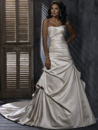 Fluid Silhouette Floor Length A-Line Strapless Low Back Sweep Train With Sequins,Bandage Wedding Dresses WDresses00899