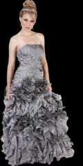 Silver Ruffled Couture Ball Gown