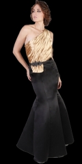 One Shoulder Gold/Black Evening Dress