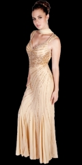 Sheer Back Beaded Evening Dress