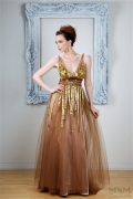 V-neckline Tulle Evening Dress By MNM Couture