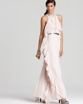 Tibi Sleeveless Long Ruffle Sequin Belt Dress