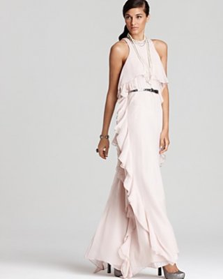 Tibi Sleeveless Long Ruffle Sequin Belt Dress