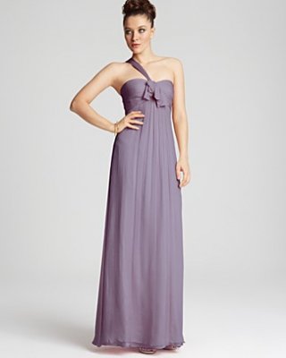 Amsale Long Chiffon, One-Shoulder Dress with Tie Front