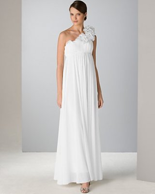 Aqua Long Chiffon One-Shoulder Dress