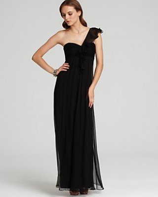 Amsale Ruffle-Front One-Shoulder Gown