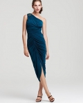 David Meister One-Shoulder Draped Gown