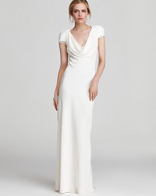 ABS by Allen Schwartz Cap-Sleeve Cowlneck Gown