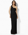 Lauren by Ralph Lauren Dress One-Shoulder Gathered Matte Jersey Gown