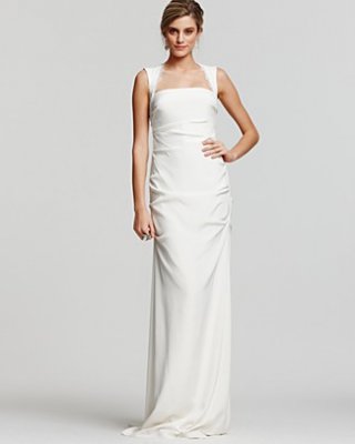 Nicole Miller Lace Square Neck Gown