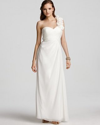 Aqua One-Shoulder Rosette Gown