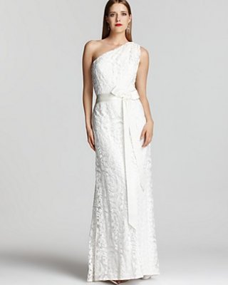 Tadashi Shoji One-Shoulder Lace Gown